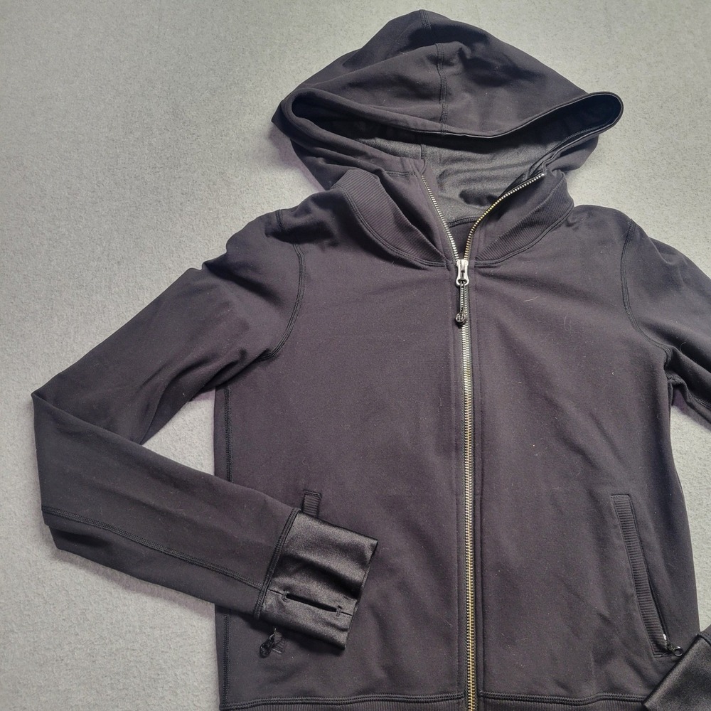 Lululemon Full Zip Hoodie Black Fleece Namaskar Jacket Womens 6 Gym Running - Picture 3 of 13